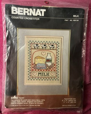 Bernat 1986 Counted Cross Stitch Kit #H04149  Milk  Size 8 x10  NEW OLD STOCK 
