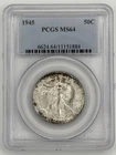 🗽 1945 walking liberty PCGS MS64 luster toner silver half dollar 50c 💥