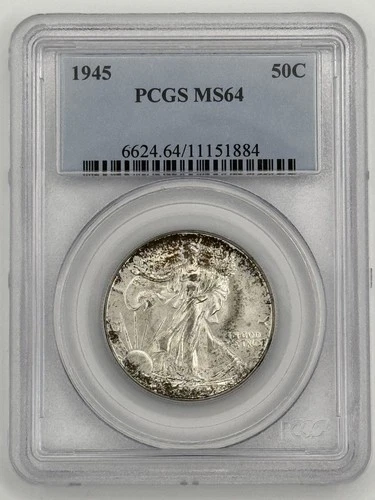 🗽 1945 walking liberty PCGS MS64 luster toner silver half dollar 50c 💥