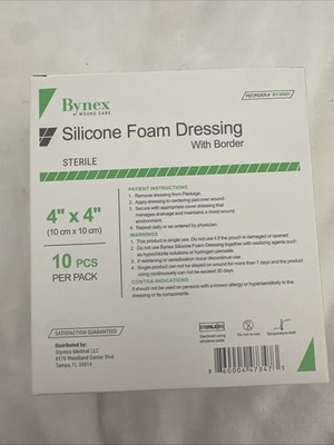 Bynex Silicone Foam Dressing - BY-20401 - Box of 10 - 4'' X 4'' - Expires 10/2027