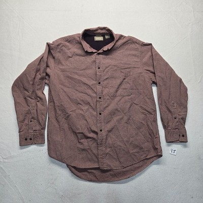 Khakis By Arrow Heavy Weight Brown Check Button Up Long Sleeve Shirt Men's Large
