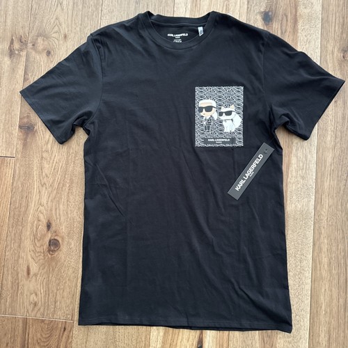NWT KARL LAGERFELD Men’s SMALL Short Sleeve T-Shirt Paris Size Black White beige