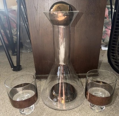 Tom Dixon Copper Tank Decanter & (2) Matching Lowball Glasses