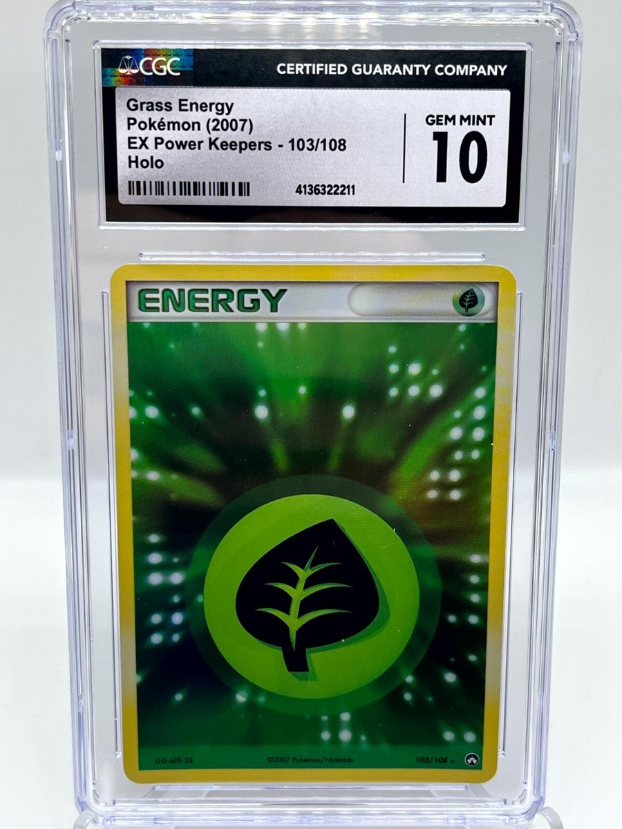 shiny energy pokemon card price Grass Energy 103/108 EX Power Keepers Holo Secret Rare Pokemon Card CGC 10  GEM M