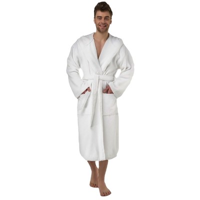 White Hooded Mens Bathrobe, One Size Adult.