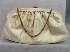 Vintage Gold Fabric Handbag/Clutch Leather Inside