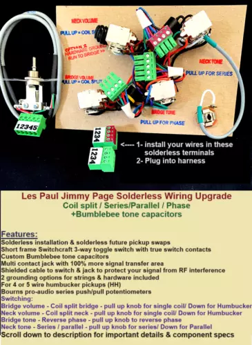 Gibson Les Paul Studio Solderless Jimmy Page Wiring Upgrade +Bumblebee Tone Caps