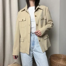 vintage 90s beige minimalist classic collared button chore pocket blazer jacket