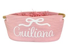 Baby Girl Gift Basket Empty Baby Shower Coquette Pink Book Basket, Personalized