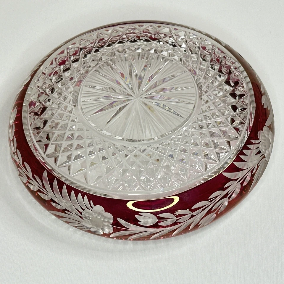 Vintage Ebeling & Reuss Marchioness Ruby Red Glass Flower Motif Ashtray - Image 4 of 4