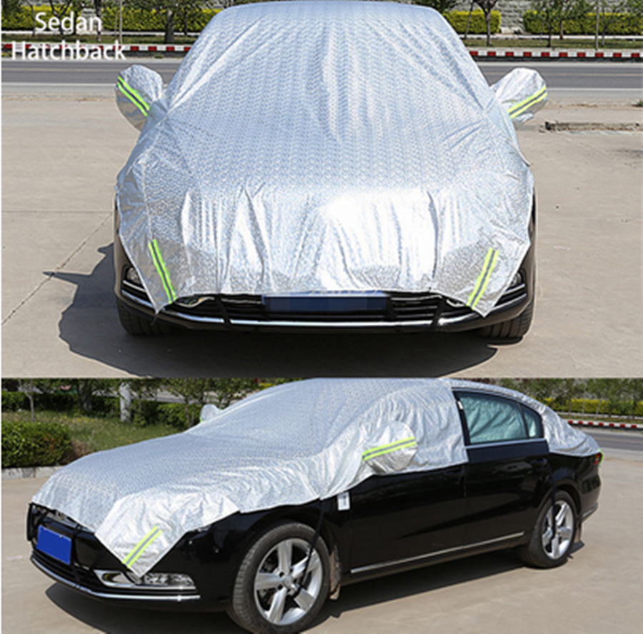 Heavy Duty Waterproof Half Car Cover Sun Proof Shade Outdoor Reflective