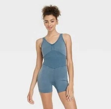 JoyLab Women's Seamless Short Bodysuit Turquoise Blue Size XS