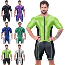 AMORESY Men Oil Smooth Tracksuits Half Sleeve Triathlon Cycling Sports Jumpsuits