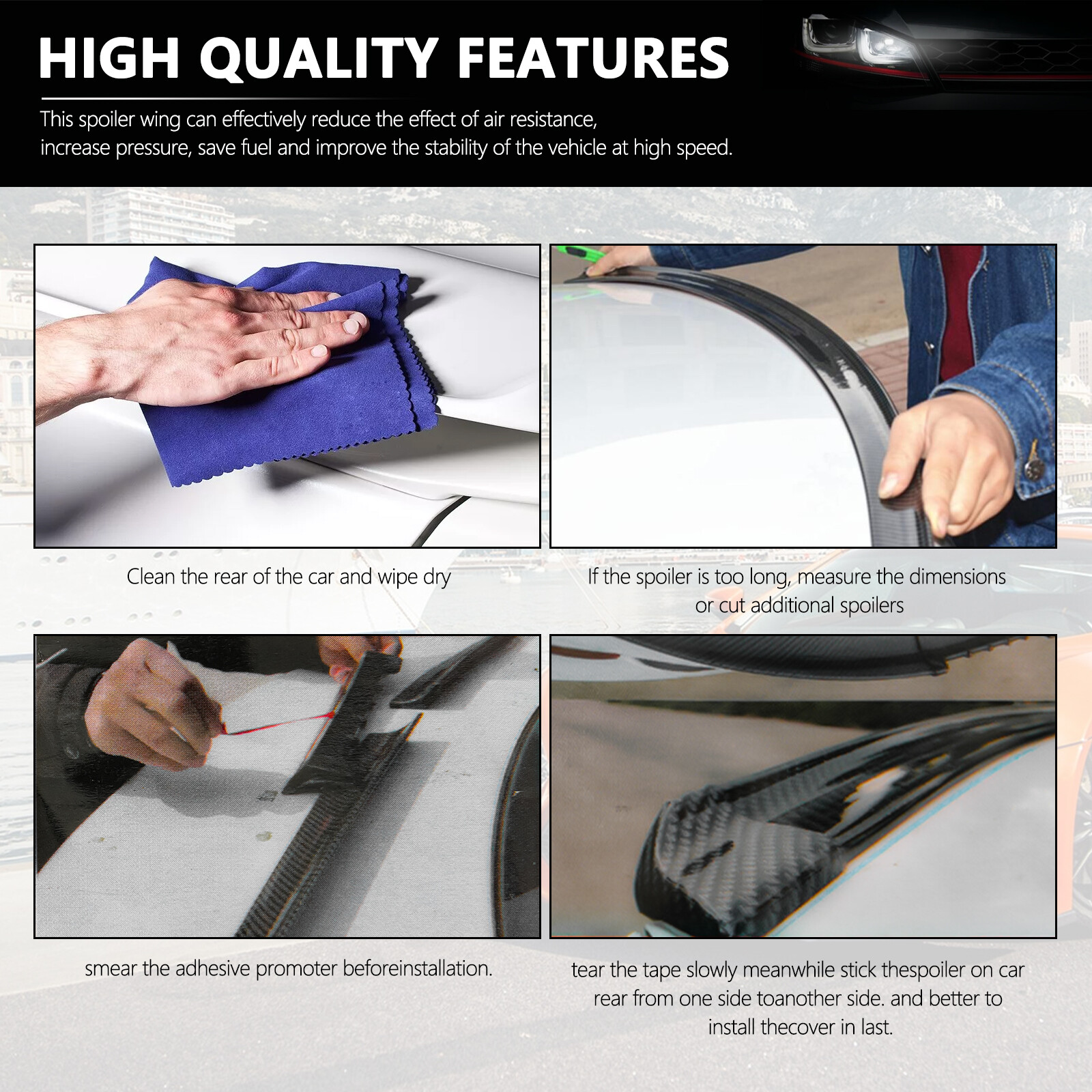 Carbon Fiber Sport Style Rear Trunk Lip Spoiler Wing For Maserati Gran Turismo