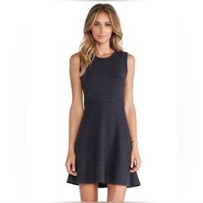 Theory Randria Evian Stretch Wool Navy A-Line Stripe Dress Women's Size L