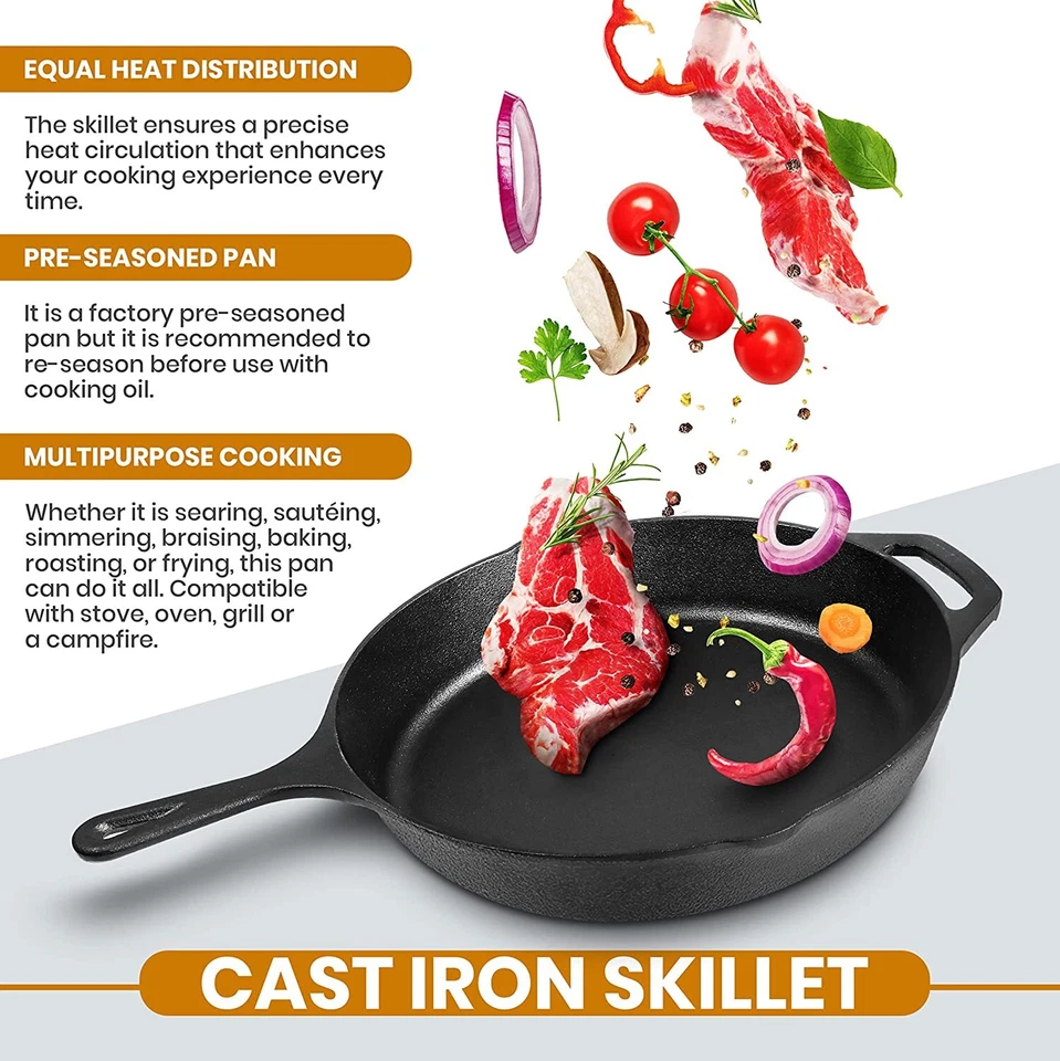 Pre-Seasoned Cast Iron Skillet With Lid Frying Pan Cast Iron Pans Utopia Kitchen - Image 4 of 4