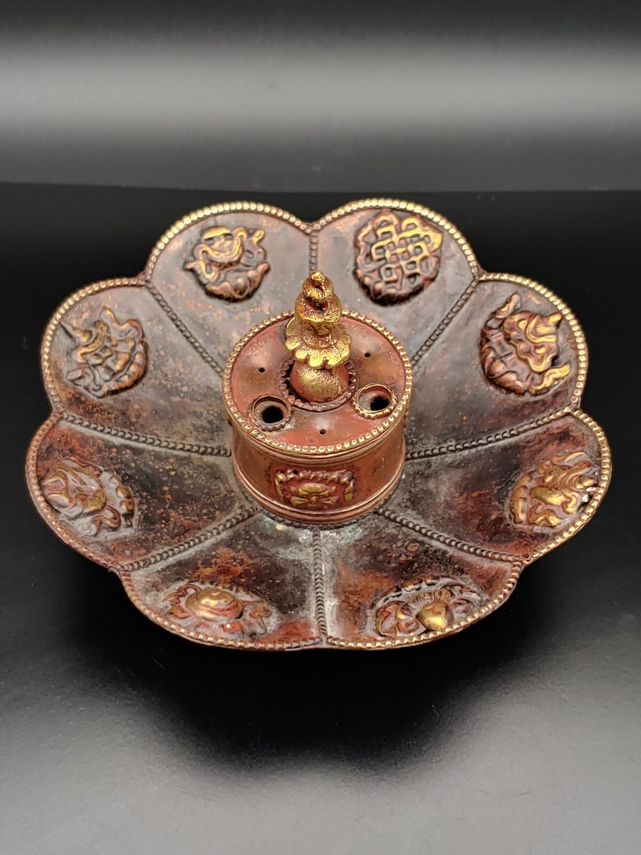 銅器 吉祥八宝蓮花薫炉 法器 宝蓮灯 仏堂薫炉 工芸品 置物 清代红铜八宝佛塔莲花瓣香炉19th C Chinese Copper Buddisam Pagoda