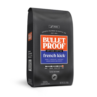 French Kick Dark Roast Ground Coffee, 12 Ounces, 100% Arabica Beans, Clean Coffe
