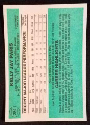 1984 Donruss #384 Kelly Paris Rookie RC Cincinnati Reds NM-MINT++