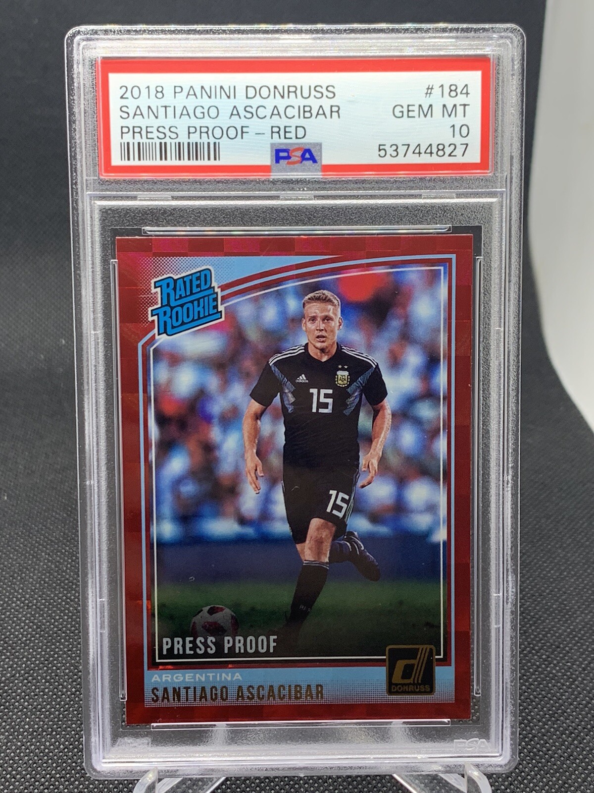 SANTIAGO ASCAIBAR - 2018 Donruss Rated Rookie Red Proof Argentina PSA 10