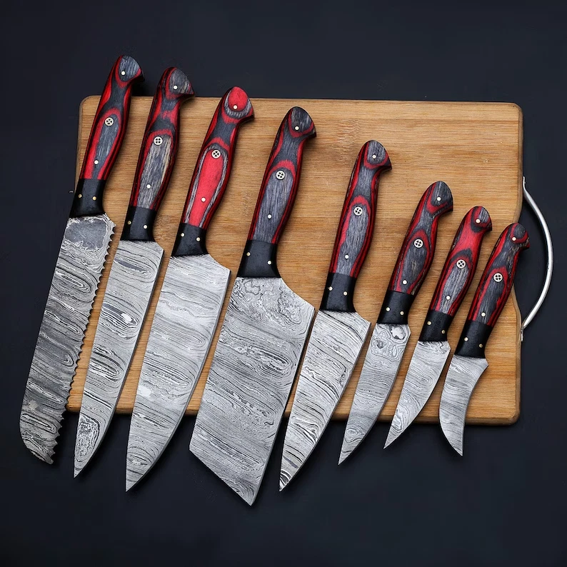 Handmade Damascus Chef set of 8pcs With Leather Cover,Kitchen knives set
Opens in a new window or ta