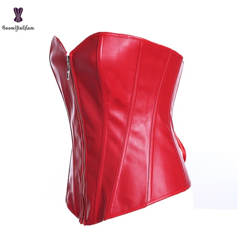Push Up Women Black Faux Leather Bustier Basque Fancy Dress Corset with ...