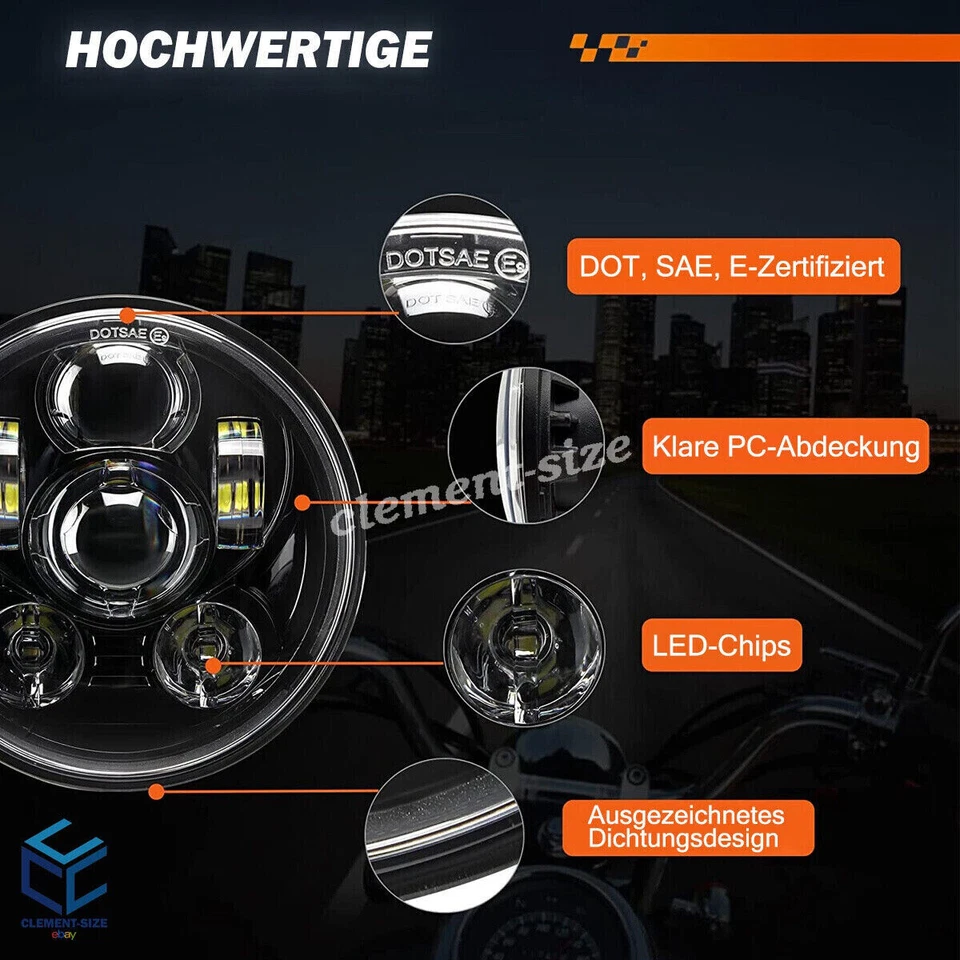 5,75" LED Scheinwerfer Hi/Lo Beam für Harley Night Train Sportster DYNA Softail - Bild 3 von 4