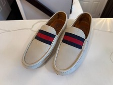 Nuevo Diseñador Auténtico GUCCI Beige Mocasín Mocasín Zapatos Rojo Azul 7G 7.5