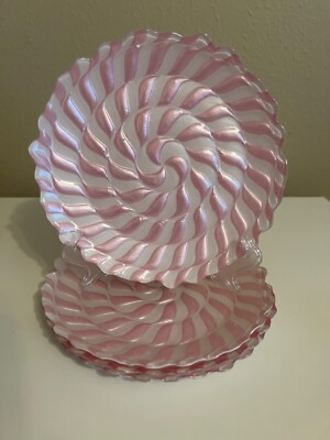 Akcam Pink Candy Swirl 7  Appetizer Plate Set of 4 NEW
