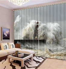 Raging Waves Tsunami 3D Curtain Blockout Photo Printing Curtains Drape Fabric