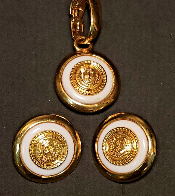 Liz Claiborne Inc Button Earrings Matching Pendant Preppy 1980's Reversible