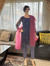 Pakistani Blue Party Wear Shalwar Kameez Net Dupatta Women Fancy Bead Work