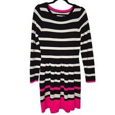 Eliza J Womens Acrylic Striped Knit Fit & Flare Preppy Sweater Dress Size Medium