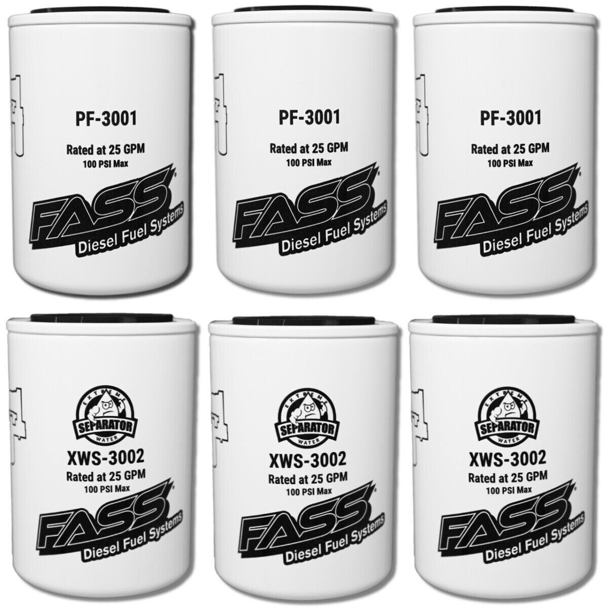 Fass PF-3001 XWS-3002 3 Pairs Replacement Fuel Filter & Water Separator Titanium