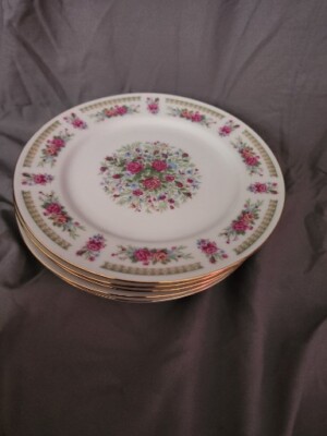 ChinaFloral Roses Gold Flowers Lace Set (6) 7 ''Gold Rim Made In China Plates