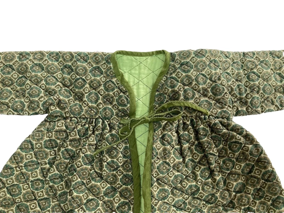 (2) Baby Newborn Robes Handmade Green Quilted Blue Flannel 1964 Vintage EUC - Image 4 of 4