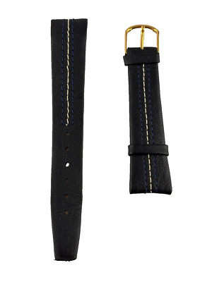 Watch Strap GENERICO Watch Black Leather Women's 17mm With Stitching Buckle New