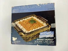 Vintage Anchor Hocking Amber/Brown Microwave Safe Basket Buffet Square Cake Dish