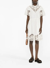 ULLA JOHNSON  Lace-Embellished Short-Sleeve Dress