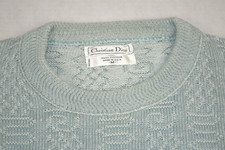 Vintage Christian Dior Sweater Size M 80s Mint Green Wave Deco Cotton Made USA