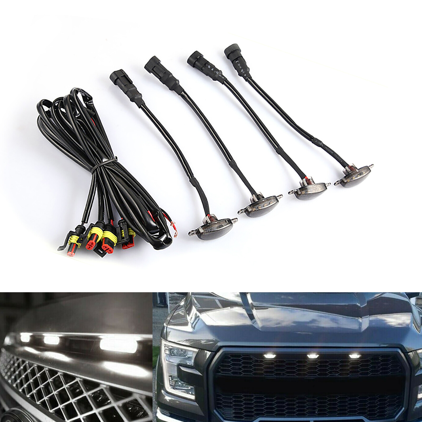 4pcs LED Front Grille Lights For 2004-2019 Ford F-150, F250, F350 Raptor White