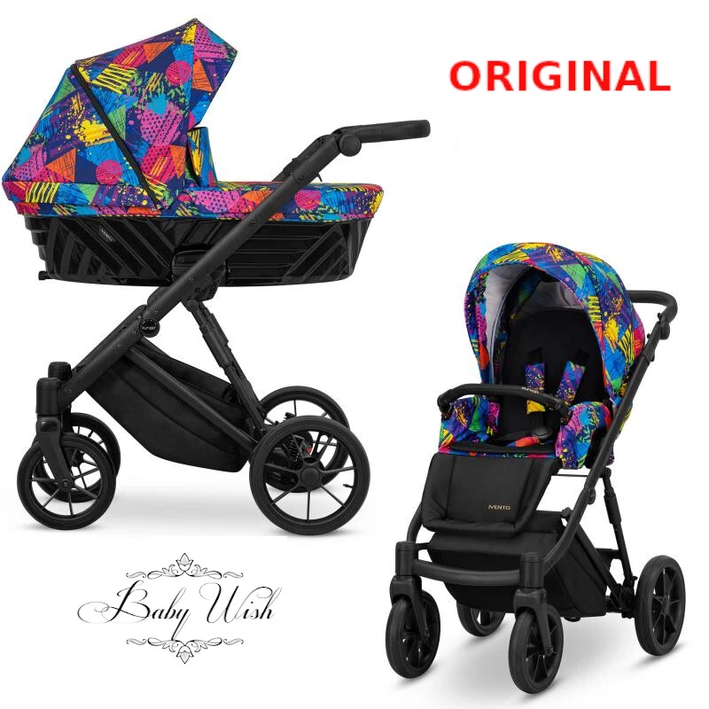 KUNERT IVENTO BLACK FRAME BABY STROLLER PRAM 2in1 CARRYCOT + PUSHCHAIR