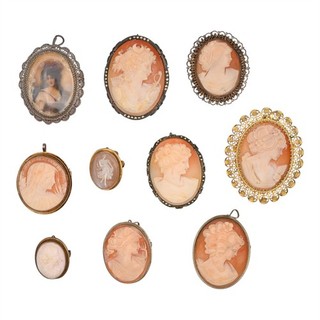 10 ANTIQUE CAMEO PORTRAIT FILIGREE BROOCH SLIDE PENDANT LOT 800 980 SILVER