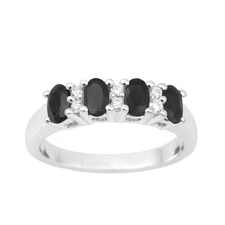 6x4MM Oval Shape Blue Sapphire Four Stone 925 Sterling Silver Women Ring Sz.5