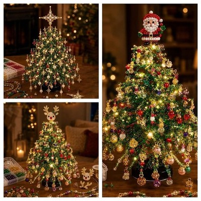 DIY Perlen Weihnachtsbaum Bastelset mit LED Licht Tischplatte Ornament Dekor 2027
