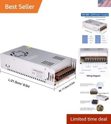 Compact 360W AC to DC Adapter with Adjustable Voltage for Electronics Safety