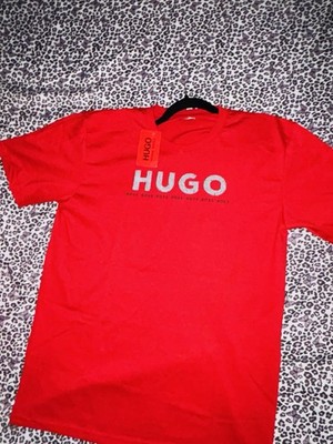 HUGO Men s Logo Graphic Crew Neck Short Sleeve T-Shirt Red Size L NWT