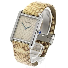 CARTIER TANK SOLO LM W5200021 27mm SS Beige Dial Leather Strap Quartz #C501