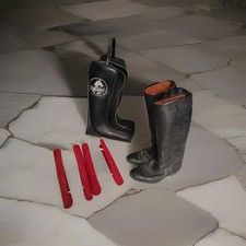 Handgefertigte Leder Reitstiefel mit Tasche Fratelli Fabbri Bologna Epoche