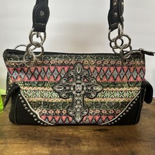 Blazin Roxx Rhinestone Cross Embroidered Western Handbag Black Multi Color Purse